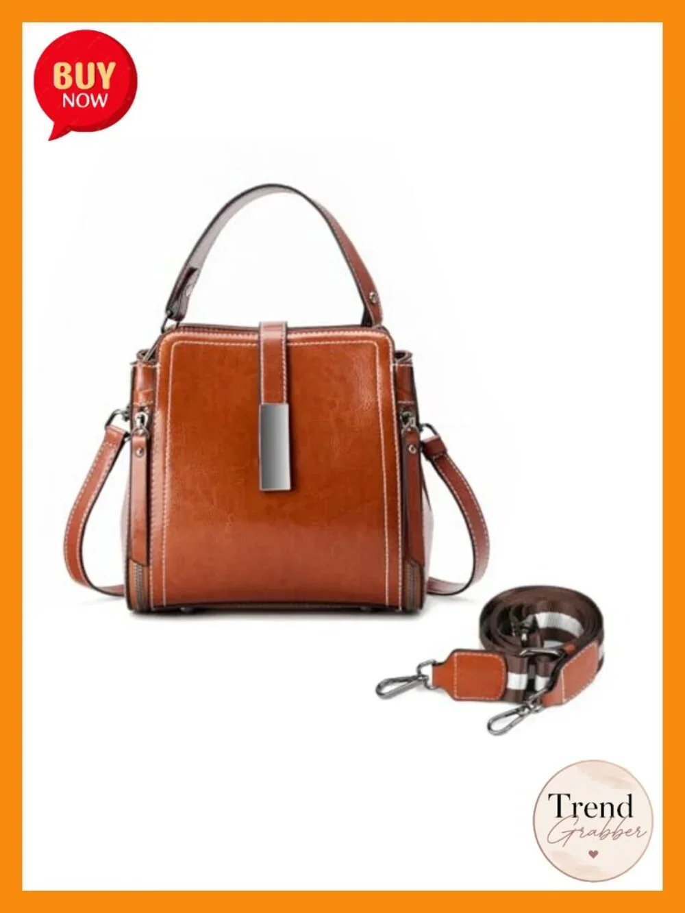 Genuine Leather Crossbody Bag with Adjustable Straps Bucket Bag Shoulder Purse